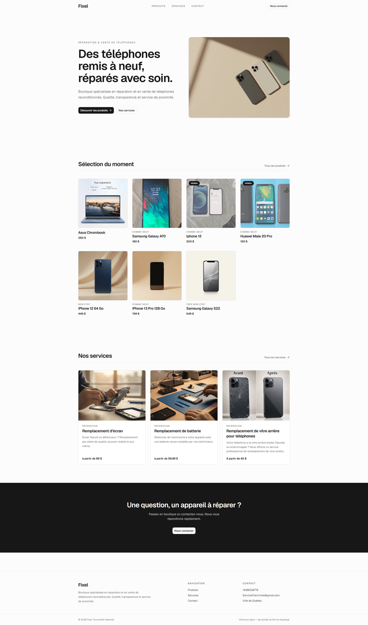 Fixel — aperçu du site